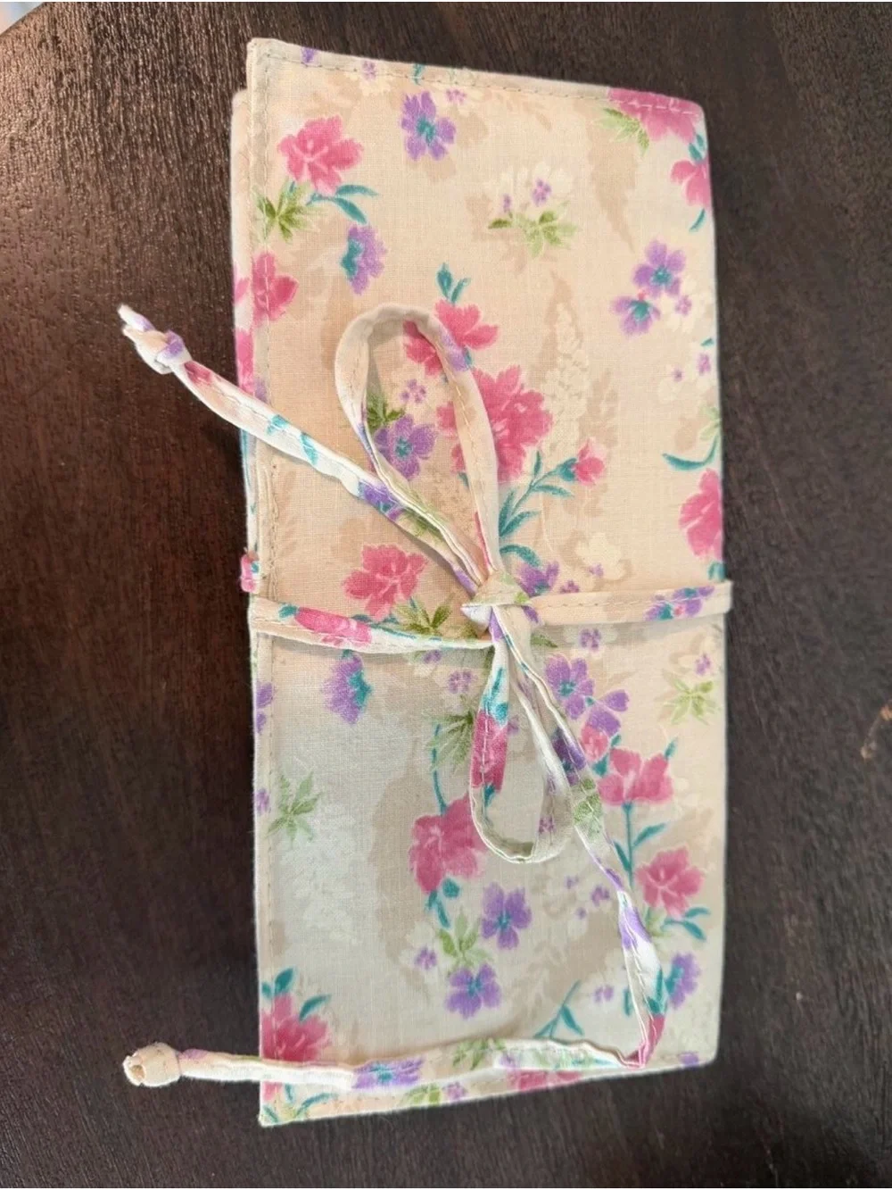 Floral Tie-Wrap Jewelry Roll - Pink Floral